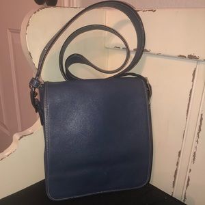 Coach blue leather crossbody with adjustable strap